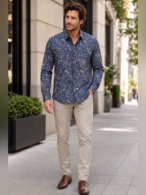 Paisley & Gray Men’s Blue Floral Slim Fit Button-Down Shirt Size XL